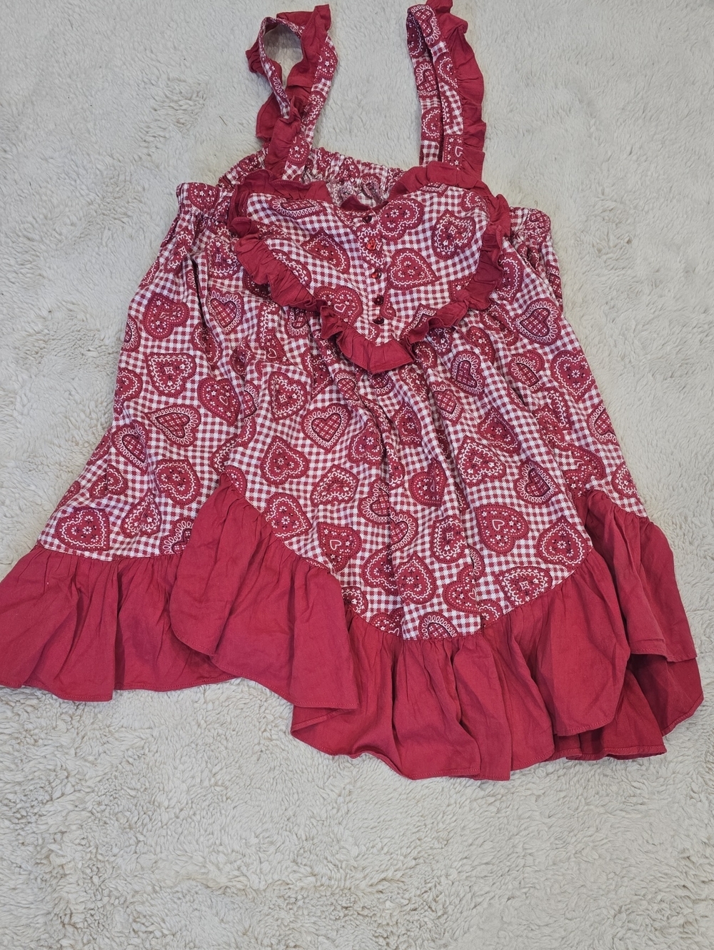 Out From Under Red Heart-Print Ruffle Camisole